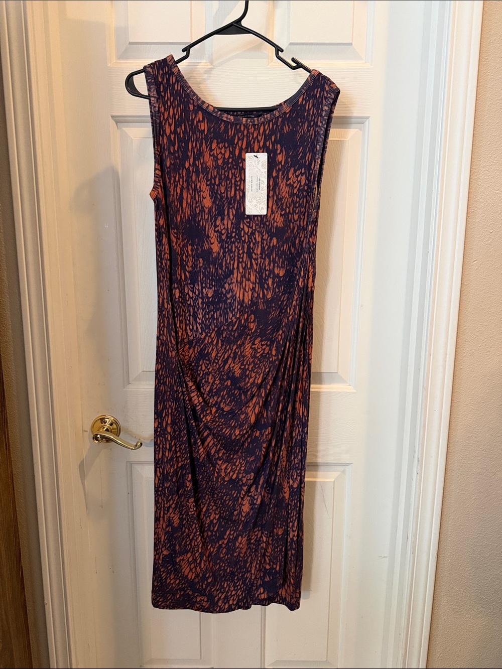 Peruvian Connection Navy and Rust Sleeveless Printed Midi Dress